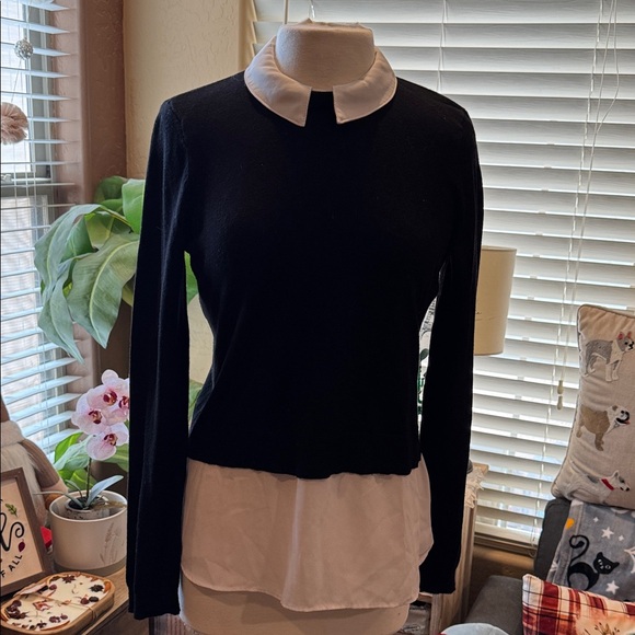 Marled Tops - Marled Black and White Collared Sweater Shirt